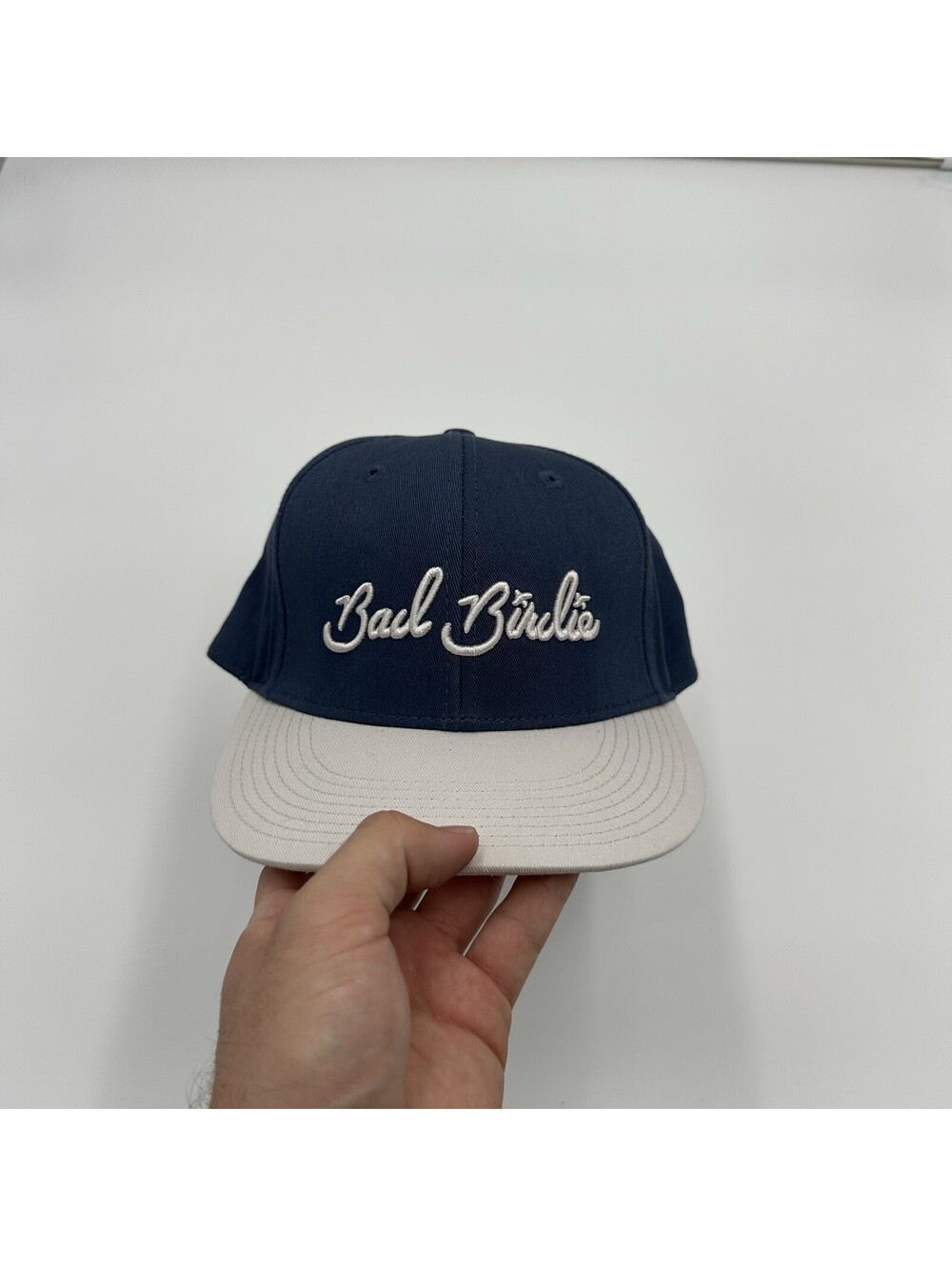 Men’s Bad Birdie Twill SnapBack Golf Hat White Navy Dusk Logo Golf Outdoors